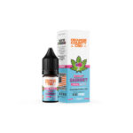 This image is advertising a CBD-infused e-liquid product with 300mg of CBD per 10ml bottle, blended expertly in the United States.