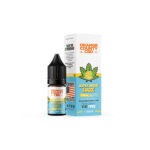 This image is advertising a THC-free e-liquid containing 500mg of broad spectrum CBD Haze from the Orange Strainbow County in the United States.