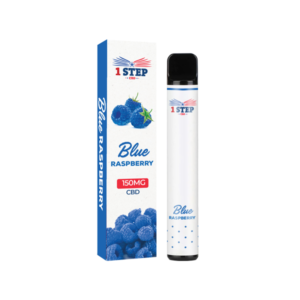 A person is taking a Blue Raspberry flavored CBD supplement in the form of a 150mg capsule.