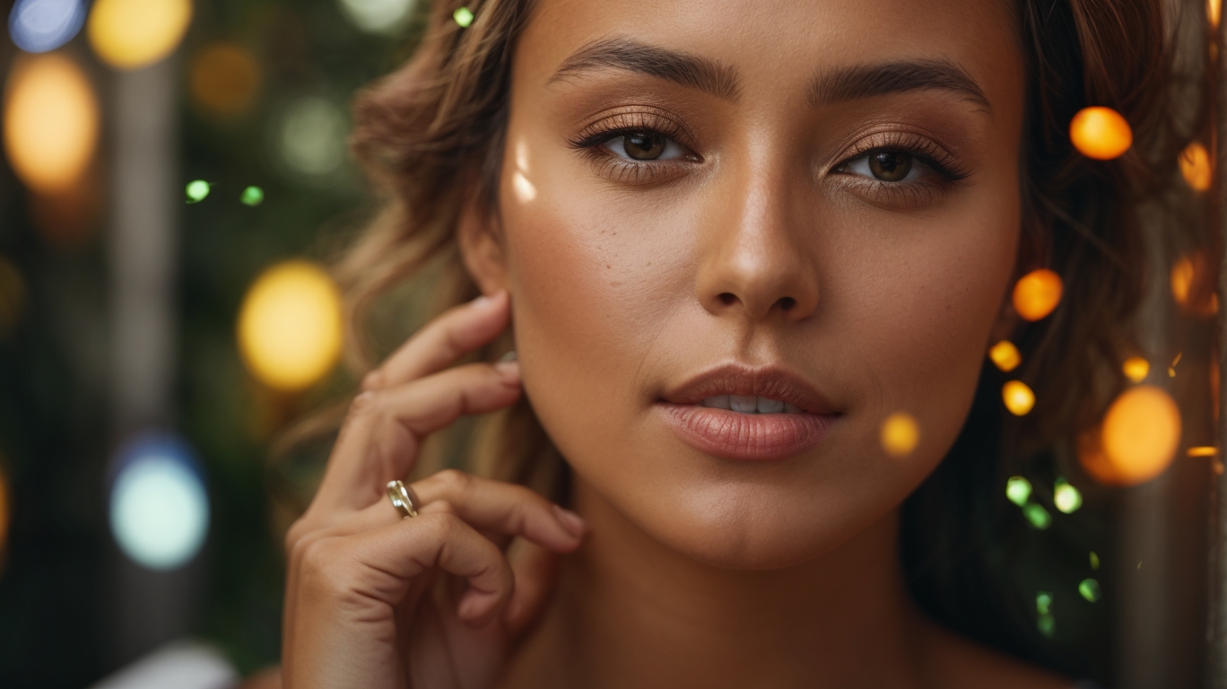 A closeup of a womans face her skin radiating