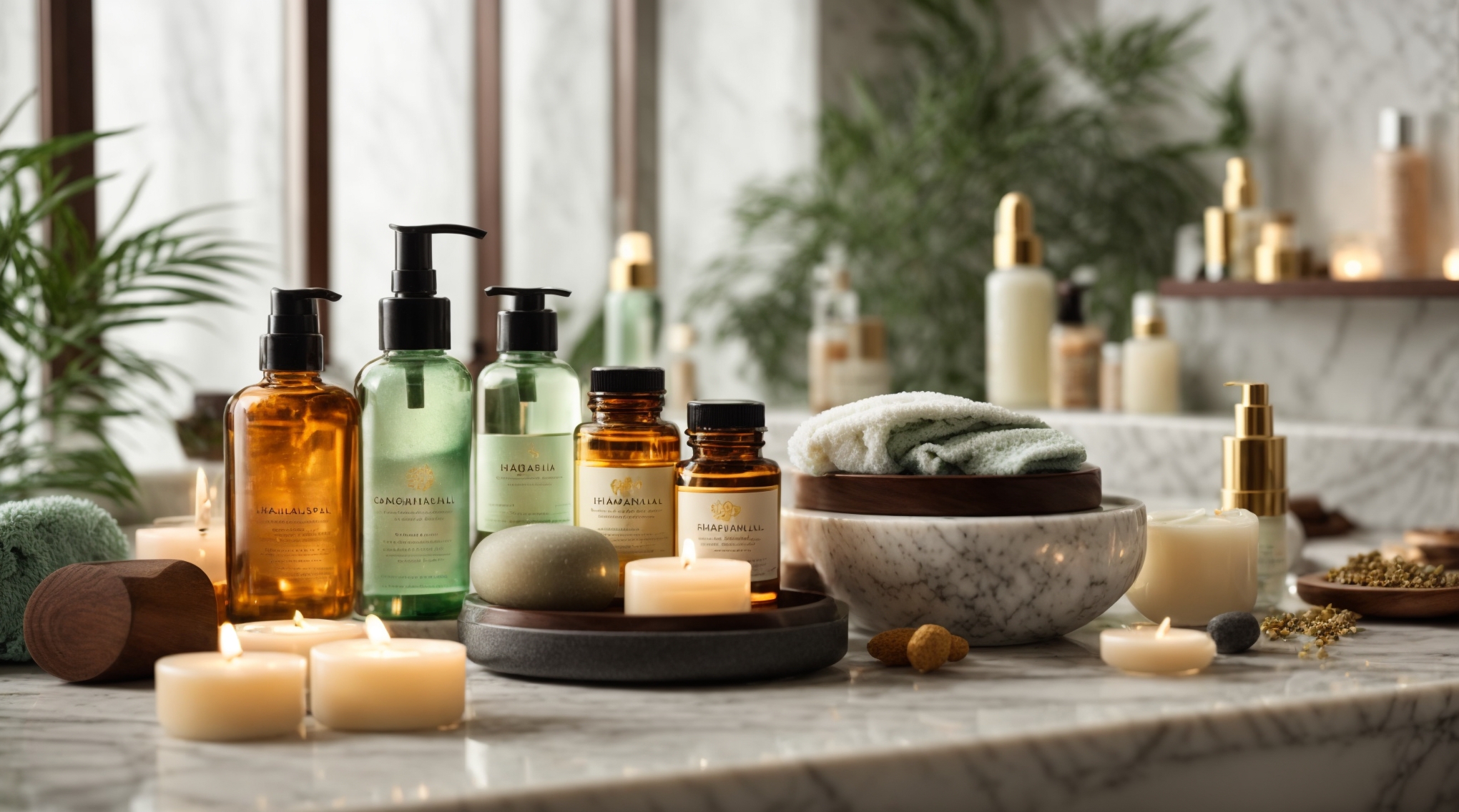 A luxurious spa setting with a variety of CBD products