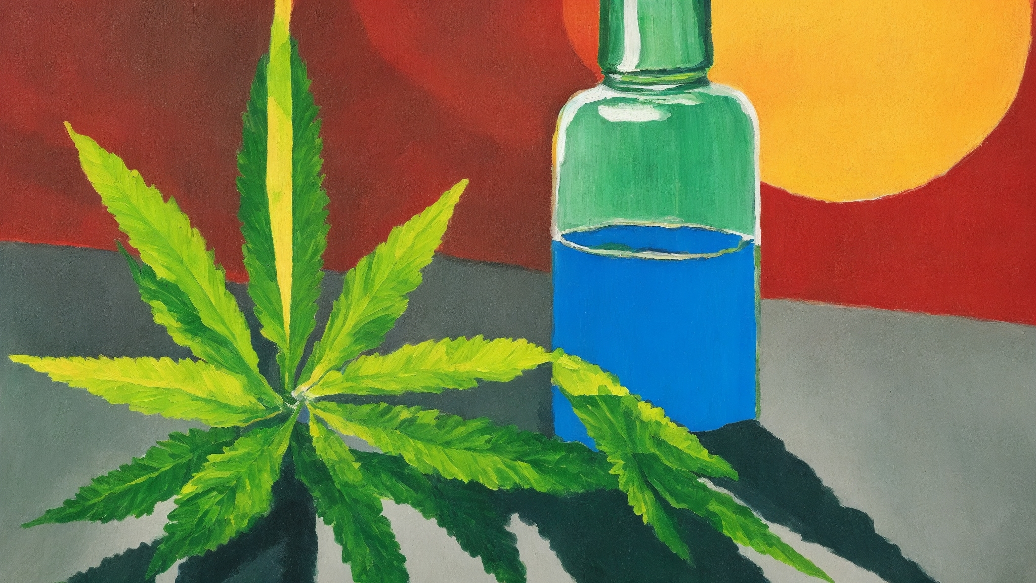 A minimalist painting of a CBD oil bottle