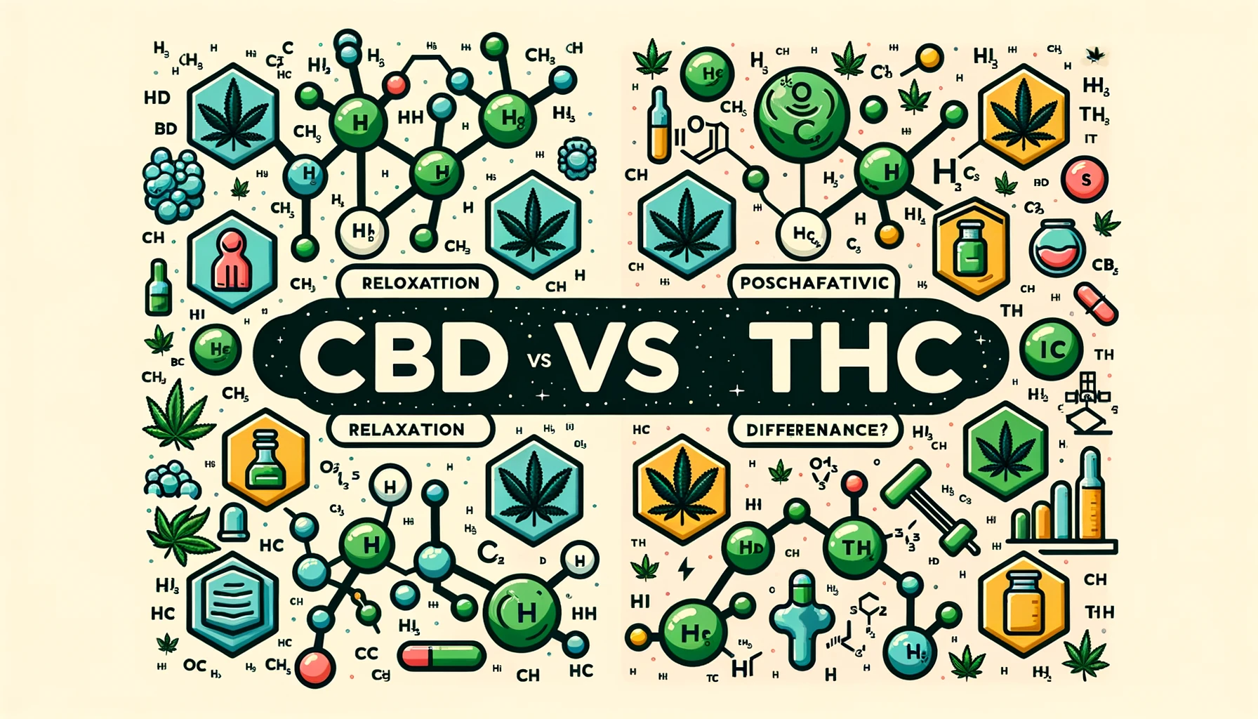 illustration depicting a clear comparison between CBD and THC.