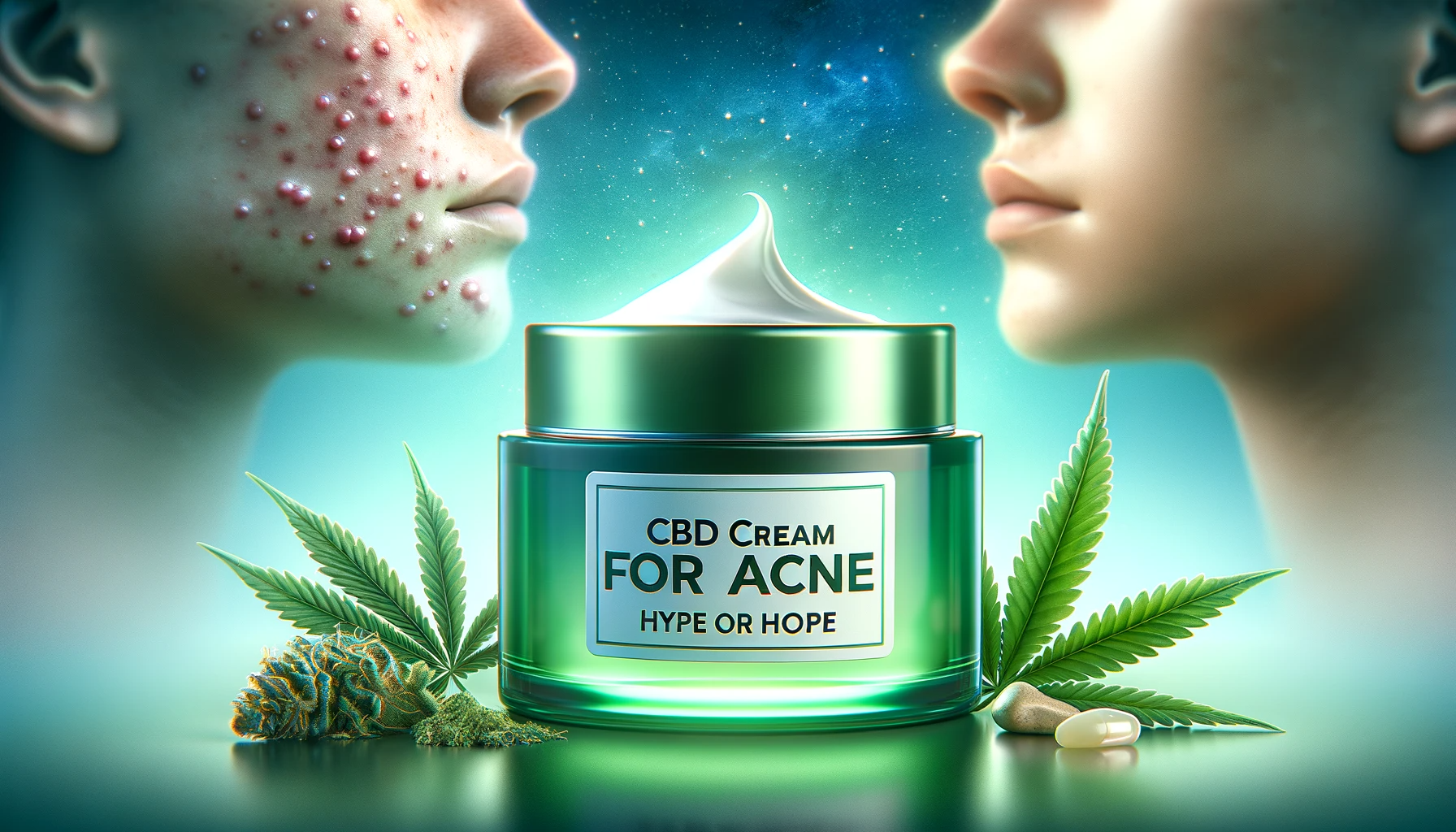 featured image for a blog post titled 'CBD Creams for Acne_ Hype or Hope_'. The image should showcase a very realistic