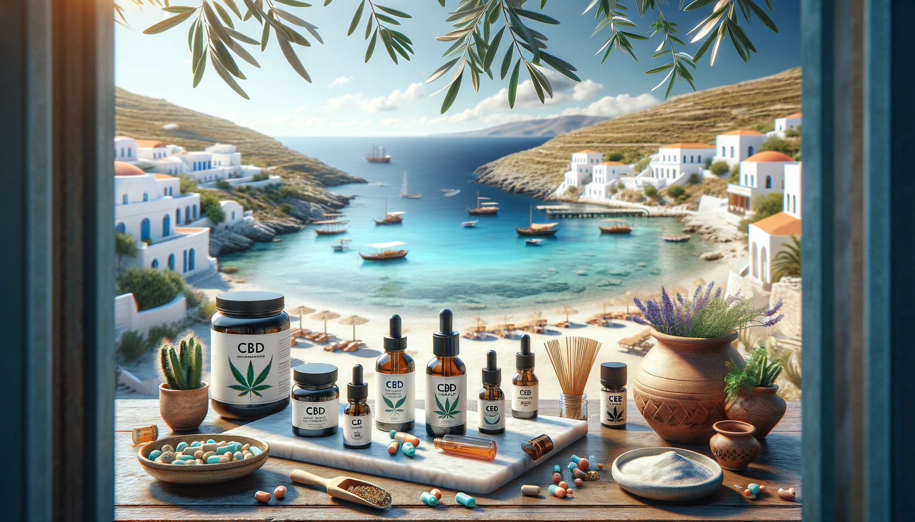 photo-quality 16_9 image for the blog topic 'CBD and Greek Island Wellness_ A Mediterranean Escape'.
